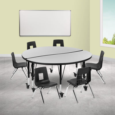 Mobile 47.5" Circle Wave Flexible Laminate Activity Table Set with 12" Student Stack Chairs - View 2