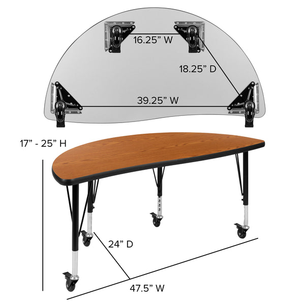 Oak |#| Mobile 47.5inch Circle Wave Activity Table Set-14inch Student Stack Chairs, Oak/Black