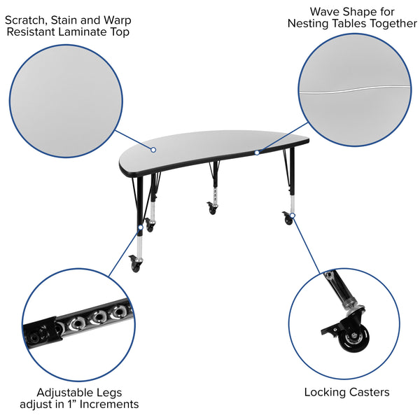 Grey |#| Mobile 47.5inch Circle Wave Activity Table Set-14inch Student Stack Chairs, Grey/Black