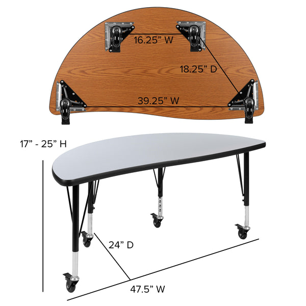 Grey |#| Mobile 47.5inch Circle Wave Activity Table Set-14inch Student Stack Chairs, Grey/Black