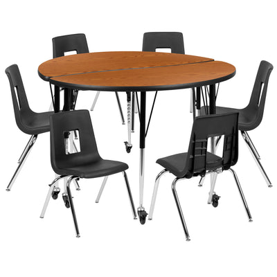 Mobile 47.5" Circle Wave Flexible Laminate Activity Table Set with 16" Student Stack Chairs - View 1