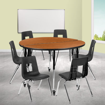 Mobile 47.5" Circle Wave Flexible Laminate Activity Table Set with 18" Student Stack Chairs - View 2
