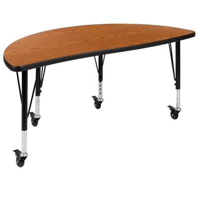 Mobile 47.5" Half Circle Wave Flexible Collaborative Thermal Laminate Activity Table - Height Adjustable Short Legs - View 1