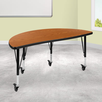 Mobile 47.5" Half Circle Wave Flexible Collaborative Thermal Laminate Activity Table - Height Adjustable Short Legs - View 2