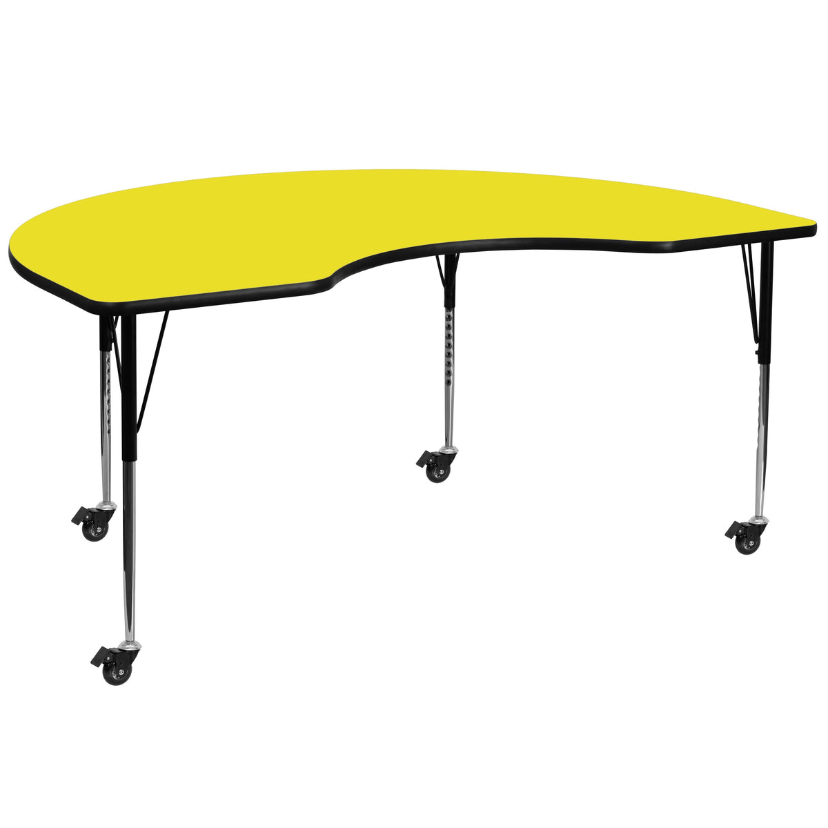 Yellow |#| Mobile 48inchW x 72inchL Kidney Yellow HP Laminate Adjustable Activity Table