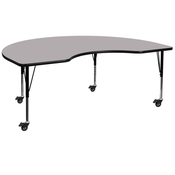 Gray |#| Mobile 48inchW x 96inchL Kidney Grey Thermal Laminate Adjustable Activity Table