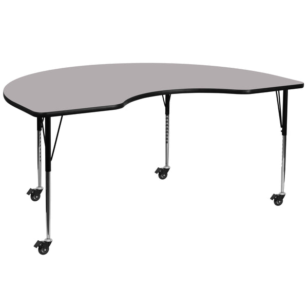 Gray |#| Mobile 48inchW x 96inchL Kidney Grey Thermal Laminate Adjustable Activity Table