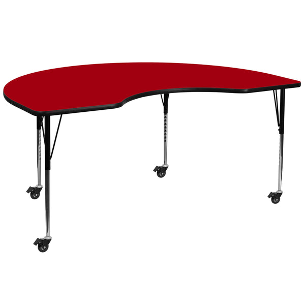 Red |#| Mobile 48inchW x 96inchL Kidney Red Thermal Laminate Adjustable Activity Table