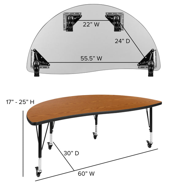 Oak |#| Mobile 60inch Circle Wave Activity Table Set-12inch Student Stack Chairs, Oak/Black