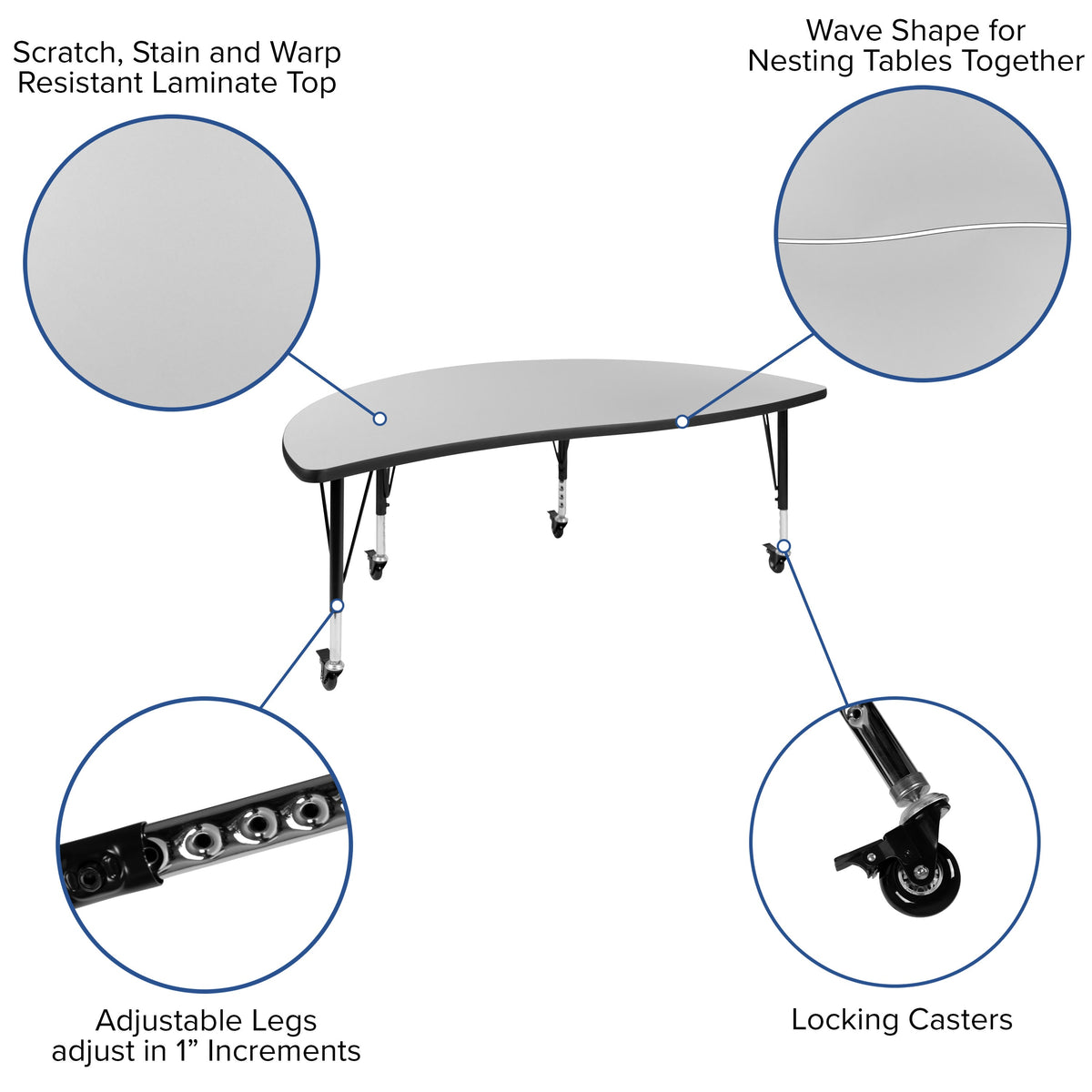 Grey |#| Mobile 60inch Circle Wave Activity Table Set-12inch Student Stack Chairs, Grey/Black