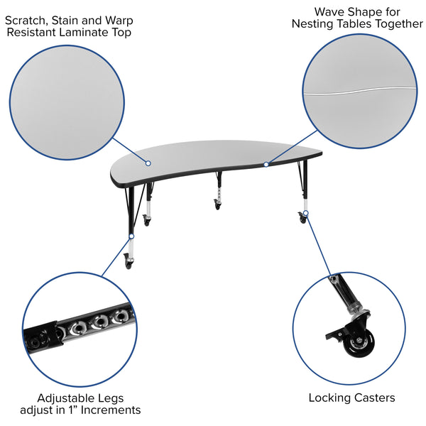 Grey |#| Mobile 60inch Circle Wave Activity Table Set-12inch Student Stack Chairs, Grey/Black