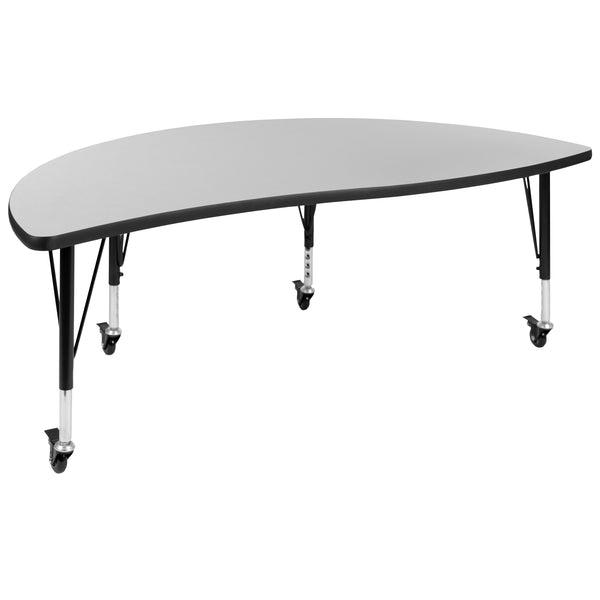 Grey |#| Mobile 60inch Circle Wave Activity Table Set-12inch Student Stack Chairs, Grey/Black
