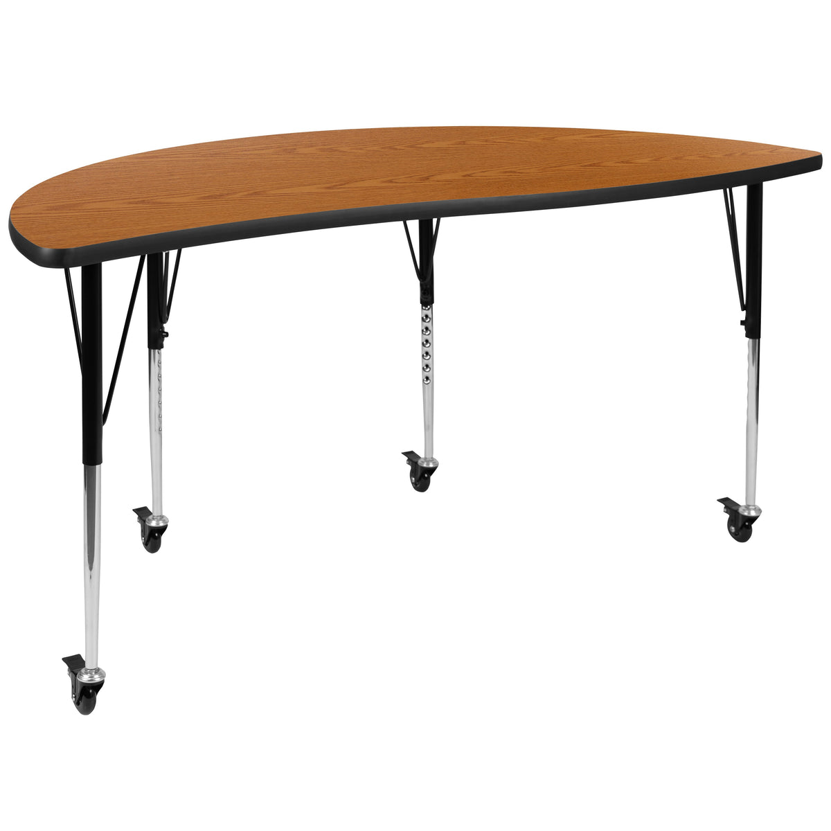 Oak |#| Mobile 60inch Circle Wave Activity Table Set-18inch Student Stack Chairs, Oak/Black