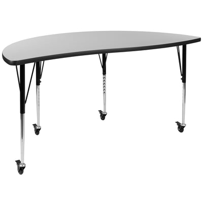Mobile 60" Half Circle Wave Flexible Collaborative Thermal Laminate Activity Table - Standard Height Adjustable Legs - View 1