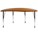 Oak |#| Mobile 60inch Half Circle Wave Collaborative Oak Adjustable Height Activity Table