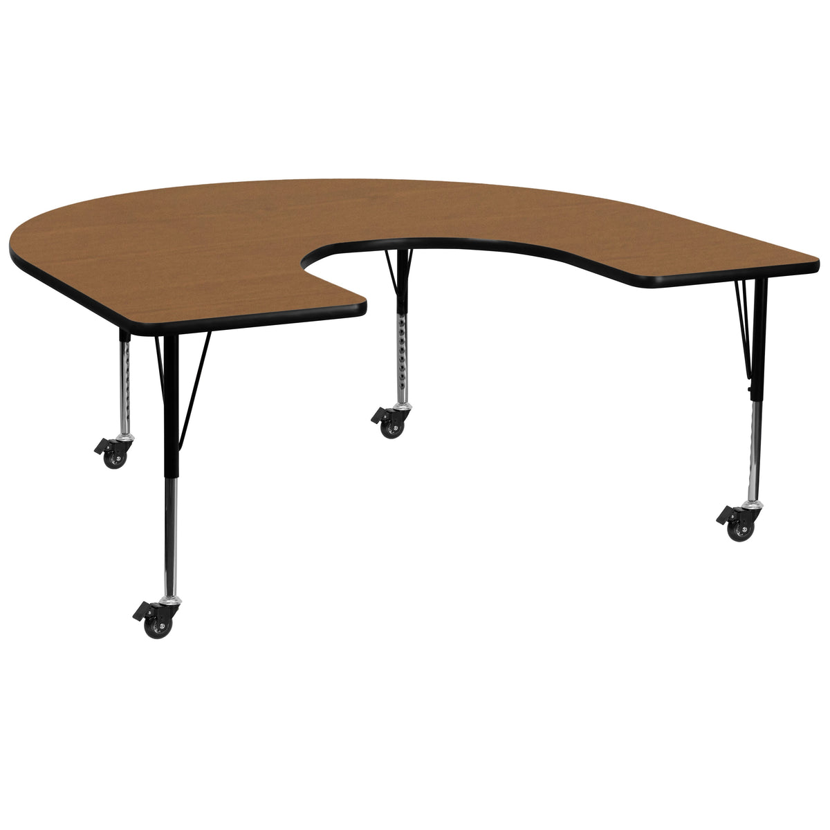Oak |#| Mobile 60inchW x 66inchL Horseshoe Oak Thermal Laminate Adjustable Activity Table