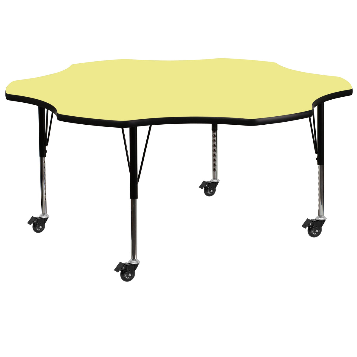 Yellow |#| Mobile 60inch Flower Yellow Thermal Laminate Activity Table-Height Adjustable Legs