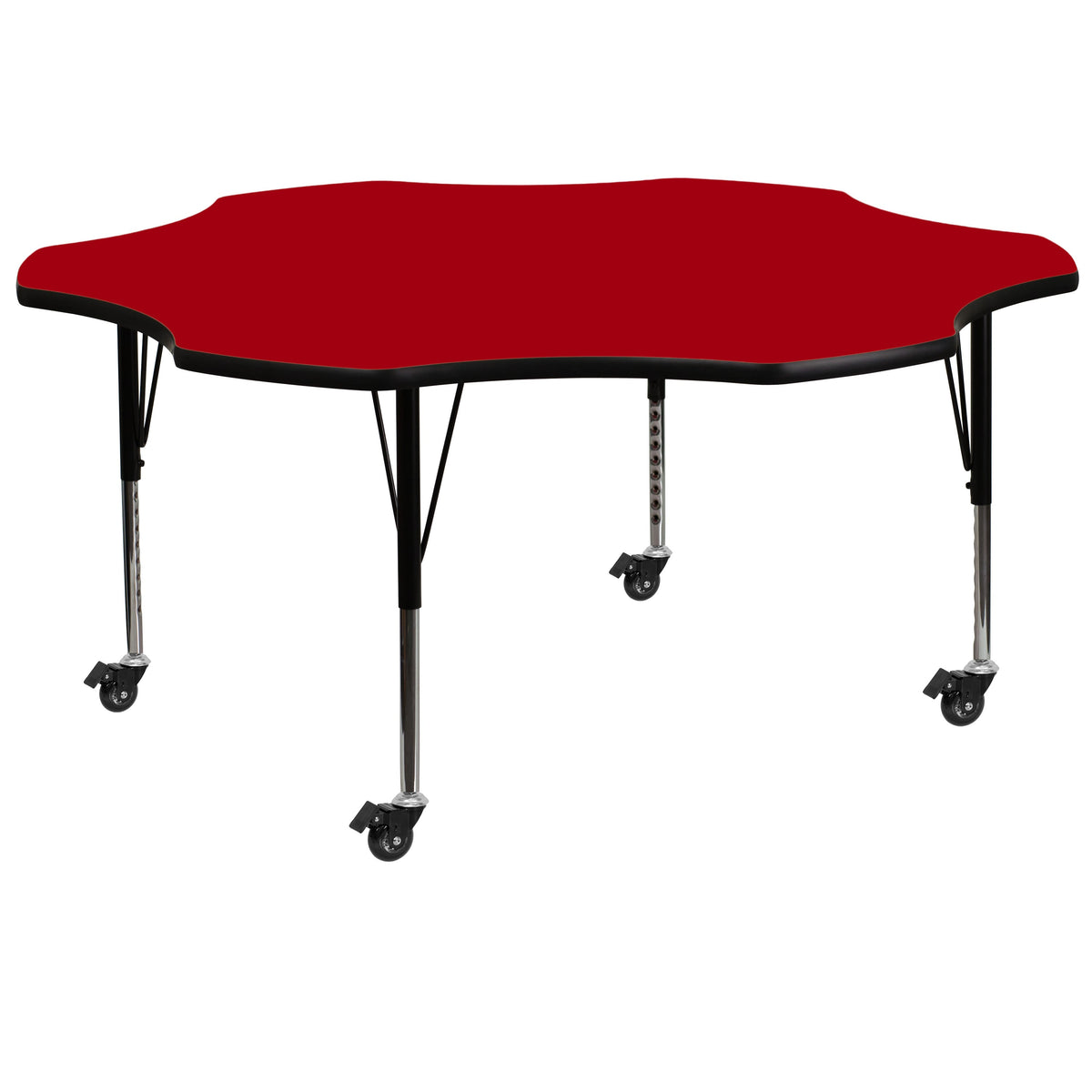Red |#| Mobile 60inch Flower Red Thermal Laminate Activity Table - Height Adjustable Legs