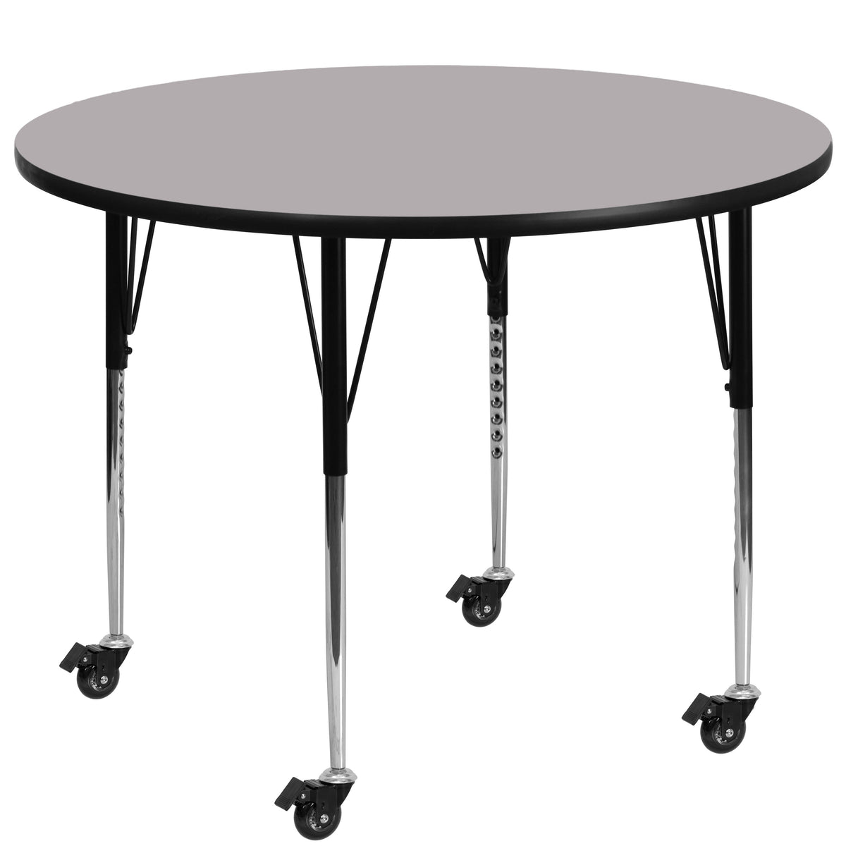 Gray |#| Mobile 60inch Round Grey Thermal Laminate Activity Table - Height Adjustable Legs
