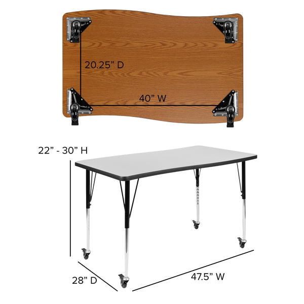 Grey |#| Mobile 76inch Oval Wave Activity Table Set-16inch Student Stack Chairs, Grey/Black