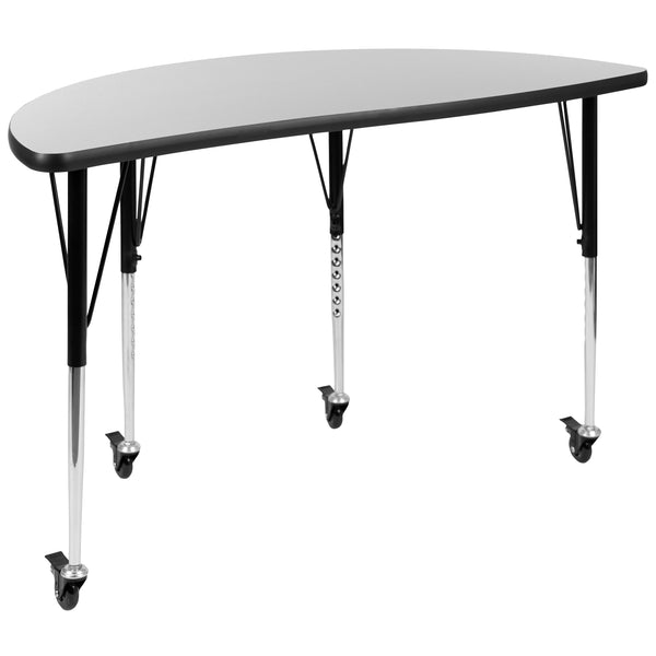 Grey |#| Mobile 76inch Oval Wave Activity Table Set-16inch Student Stack Chairs, Grey/Black