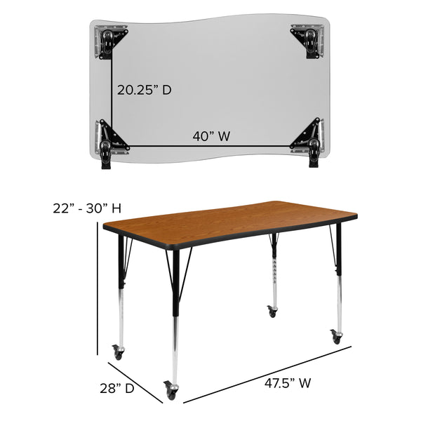 Oak |#| Mobile 76inch Oval Wave Activity Table Set-16inch Student Stack Chairs, Oak/Black