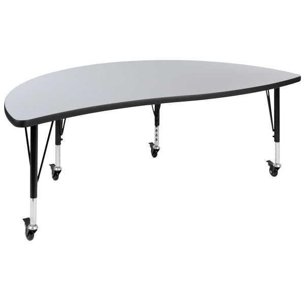 Grey |#| Mobile 86inch Oval Wave Activity Table Set-14inch Student Stack Chairs, Grey/Black