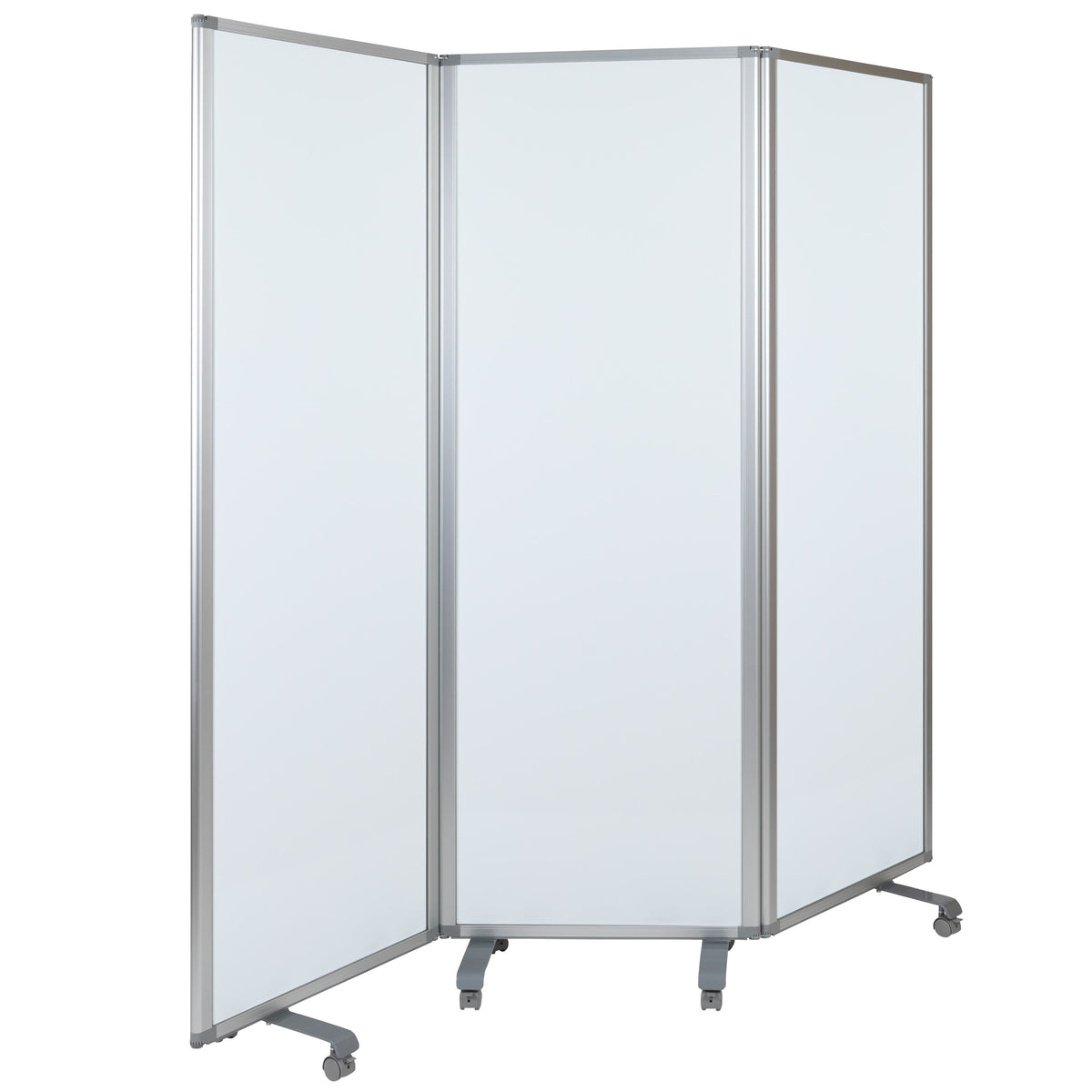 Mobile Magnetic Whiteboard 3 Section Partition with Locking Casters, 72inchH x 24inchW