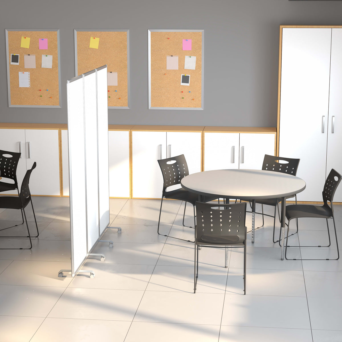 Mobile Magnetic Whiteboard 3 Section Partition with Locking Casters, 72inchH x 24inchW