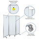 Mobile Magnetic Whiteboard 3 Section Partition with Locking Casters, 72inchH x 24inchW