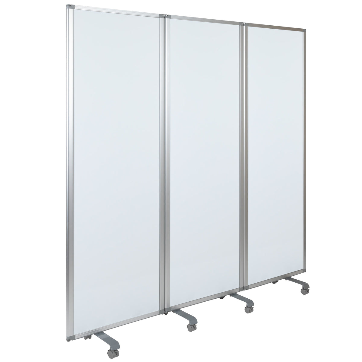 Mobile Magnetic Whiteboard 3 Section Partition with Locking Casters, 72inchH x 24inchW