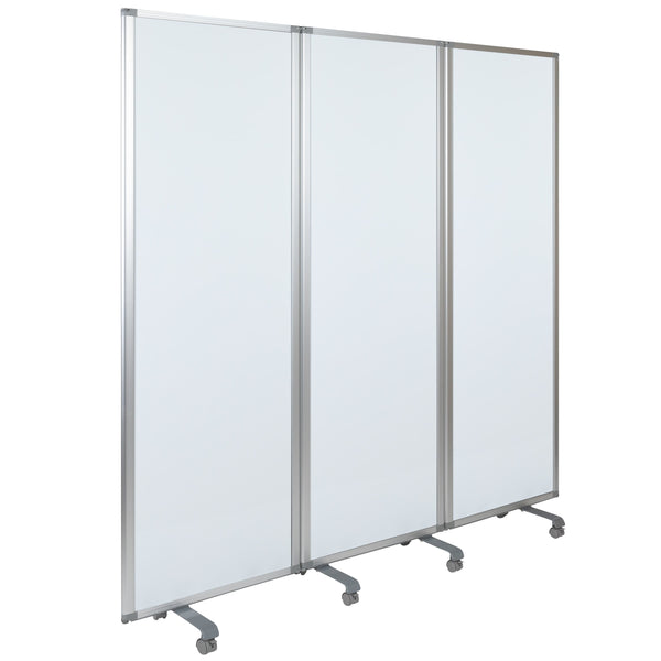 Mobile Magnetic Whiteboard 3 Section Partition with Locking Casters, 72inchH x 24inchW