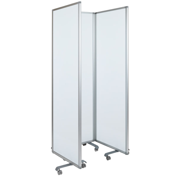 Mobile Magnetic Whiteboard 3 Section Partition with Locking Casters, 72inchH x 24inchW