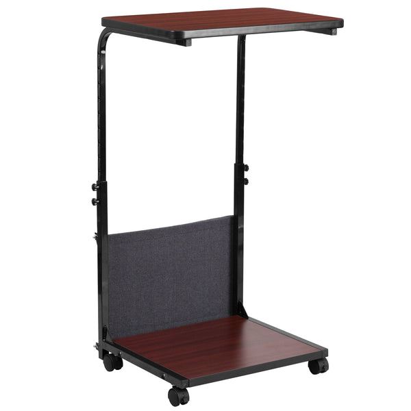 Mobile Sit/Stand Mahogany Desk w/ Removable Pouch (Adj Range 27inch - 46.5inch)