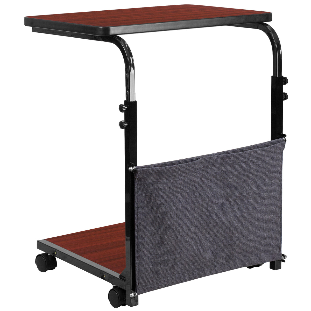 Mobile Sit/Stand Mahogany Desk w/ Removable Pouch (Adj Range 27inch - 46.5inch)