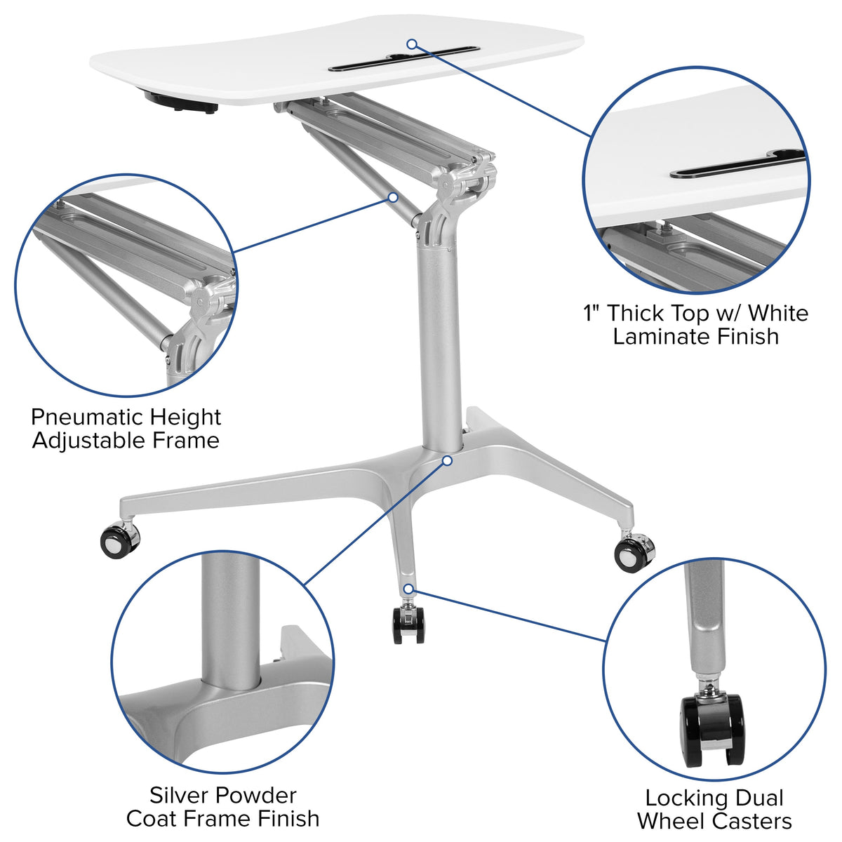 White |#| White Mobile Sit-Down, Stand-Up Ergonomic Computer Desk - Standing Desk
