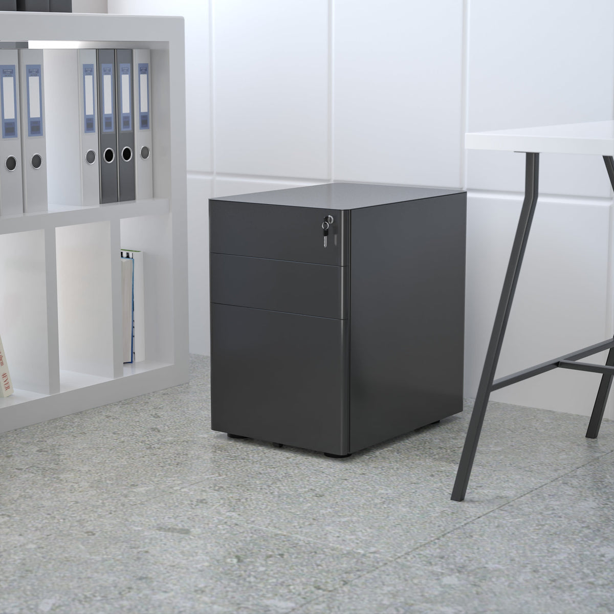 Black |#| Modern 3-Drawer Mobile Locking Filing Cabinet Storage Organizer-Black