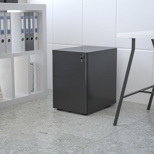 Black |#| Modern 3-Drawer Mobile Locking Filing Cabinet Storage Organizer-Black