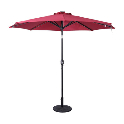 Montego Commercial Grade 9ft Round Solar LED Umbrella with Crank Lift and Tilt Function