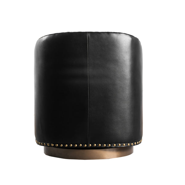 Black |#| Classic Club Style Chair with 360° Swivel Base and Nail Trim - Black LeatherSoft