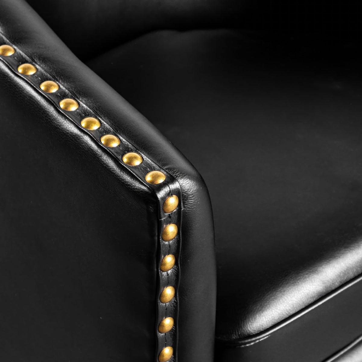 Black |#| Classic Club Style Chair with 360° Swivel Base and Nail Trim - Black LeatherSoft
