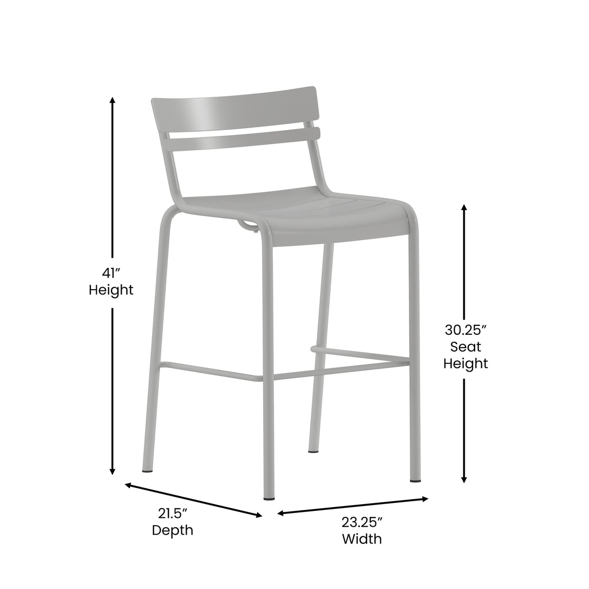 Silver |#| Modern Commercial Grade 2 Slat Indoor/Outdoor Steel Bar Stool in Silver