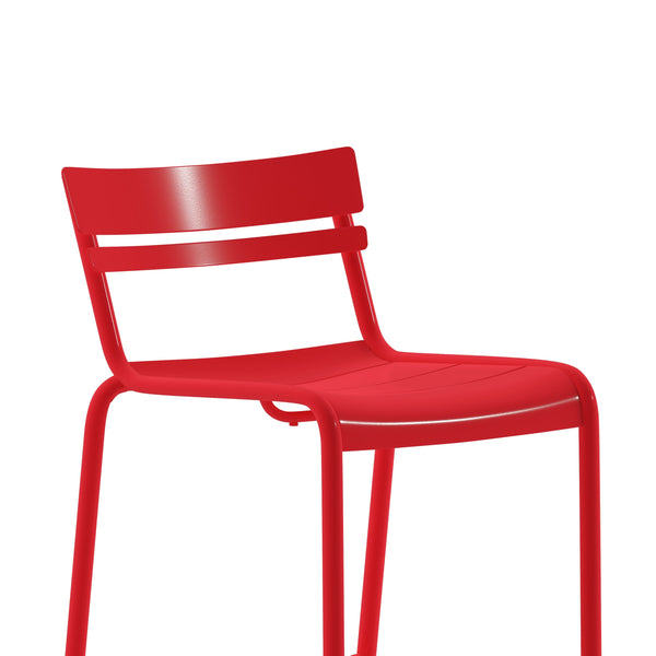 Red |#| Modern Commercial Grade 2 Slat Indoor/Outdoor Steel Bar Stool in Red