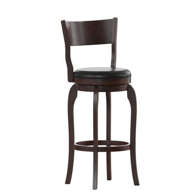 Nichola Commercial Grade Classic Open Back Swivel Bar Height Pub Barstool with Bowed Wooden Frame and Padded, Uphosltered Seat