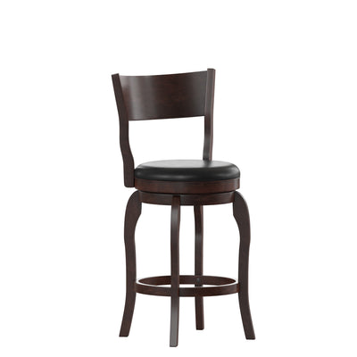 Nichola Commercial Grade Classic Open Back Swivel Counter Height Pub Barstool with Bowed Wooden Frame and Padded, Uphosltered Seat - View 1