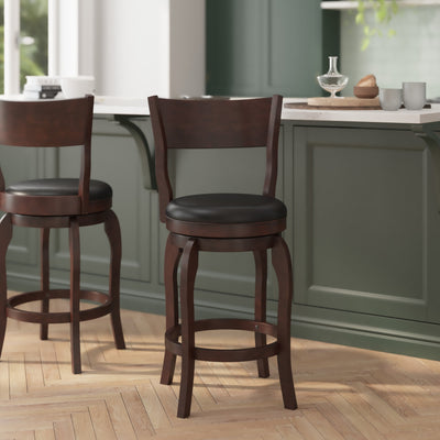 Nichola Commercial Grade Classic Open Back Swivel Counter Height Pub Barstool with Bowed Wooden Frame and Padded, Uphosltered Seat - View 2