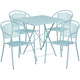 Sky Blue |#| 28inch Square Sky Blue Indoor-Outdoor Steel Folding Patio Table Set with 4 Chairs
