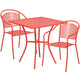 Coral |#| 28inch Square Coral Indoor-Outdoor Steel Patio Table Set with 2 Round Back Chairs