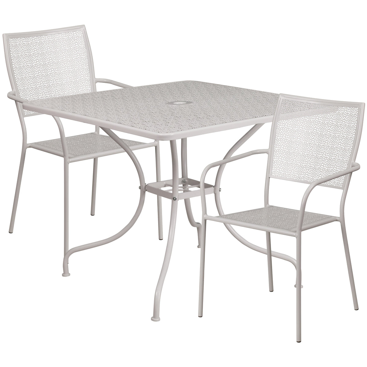Light Gray |#| 35.5inch Square Lt Gray Indoor-Outdoor Steel Patio Table Set w/2 Square Back Chairs