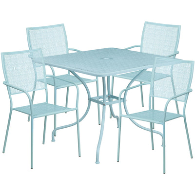 Oia Commercial Grade 35.5" Square Indoor-Outdoor Steel Patio Table Set with 4 Square Back Chairs - View 1